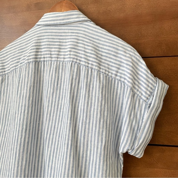 Ralph Lauren Black Label Linen Striped Tie-Front Button Down Collar Shirt Medium - Picture 10 of 15